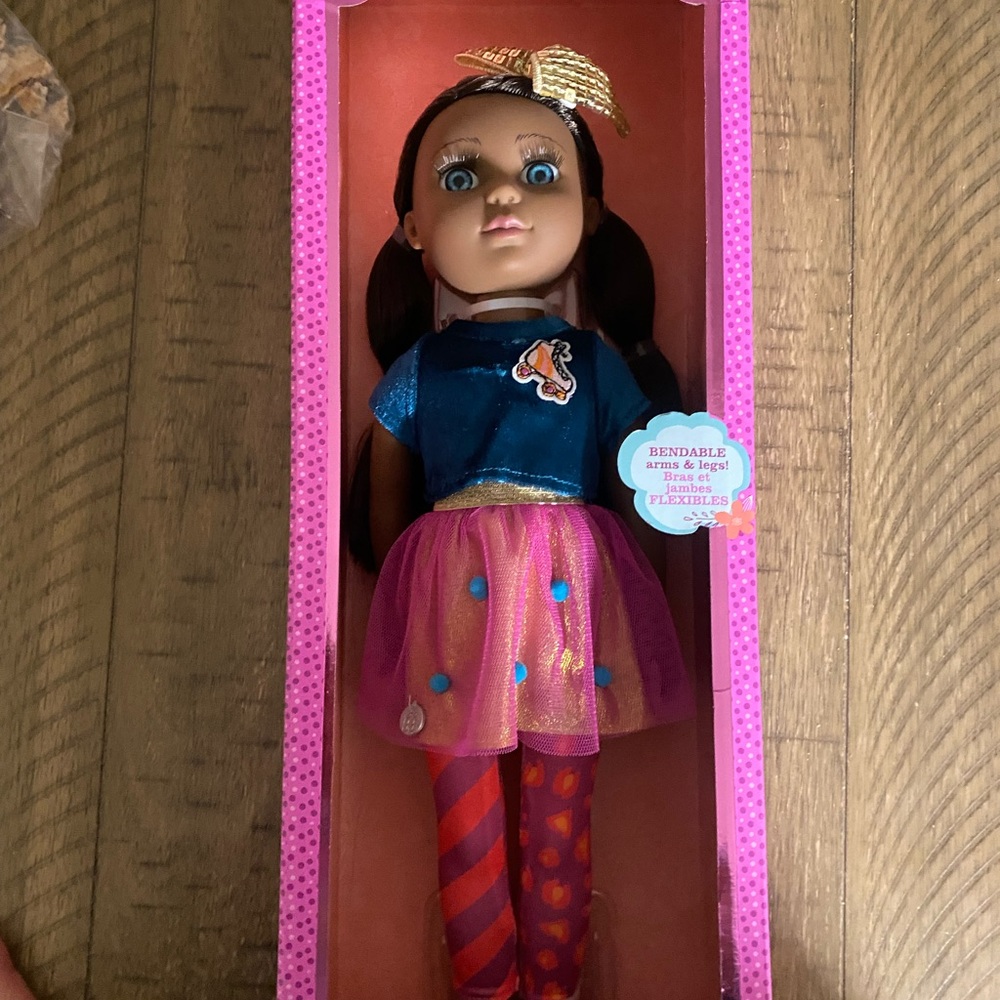 Colorful Doll with Gold Bow brand new